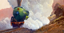 Detail of "Showing Off" by Frank  Mitchell. Click to go to the Steam Train Art site